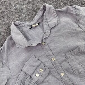 J Crew Women Striped Button Down Shirt Blue White Linen Blend Long Sleeve Casual